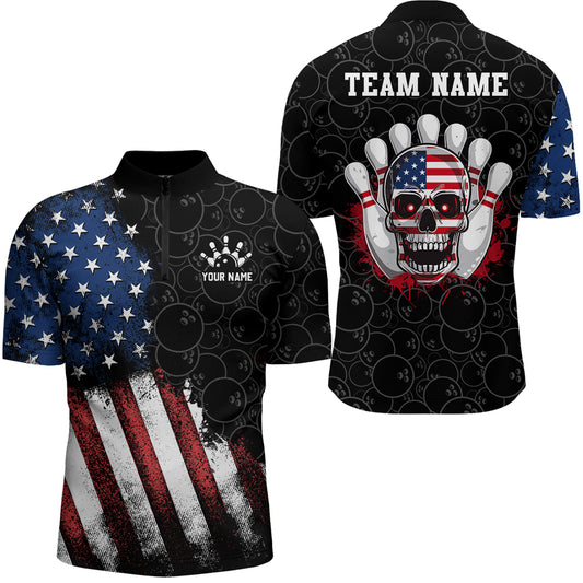Skull Bowling Shirt for Men Custom Bowling Jersey Bowling 1/4 Zip Shirt Bowling Team League QZT293