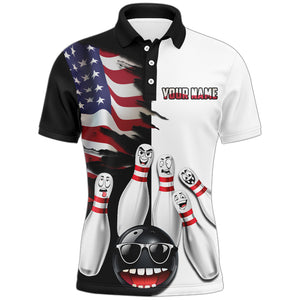 US Flag Bowling Shirt Funny Black & White Bowling Jersey Men Polo Performance Bowling Shirt QZT263