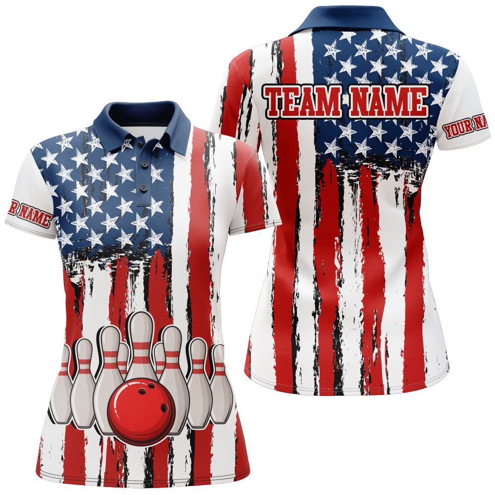 American Bowling Polo Shirt for Women Custom Bowling Team Jersey  Bowling Shirt QZT7