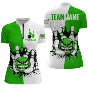 Personalized Funny Bowling Shirts for Women 1/4 Zip Funny Bowling Team Jersey QZT414