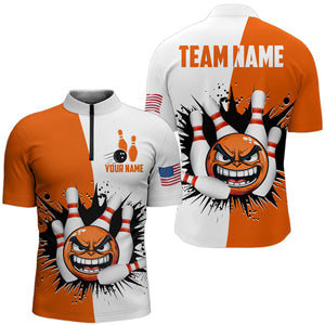 Personalized Funny Bowling Shirts for Men 1/4 Zip Bowling Team Jersey QZT414