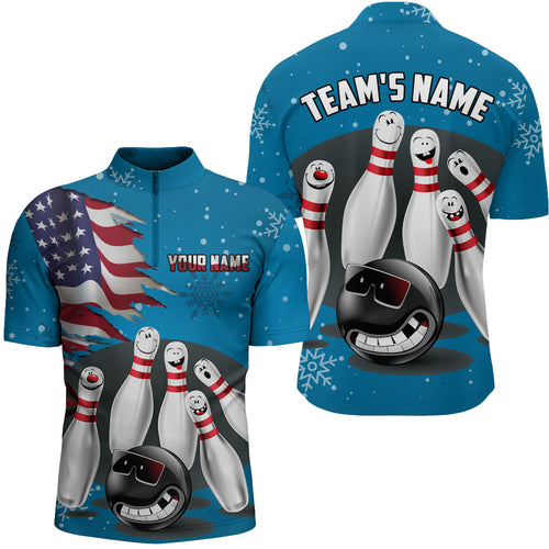 Custom Bowling Shirt Christmas Bowling Jersey Men Bowling Team Quarter-Zip Shirt Shirt QZT150-4