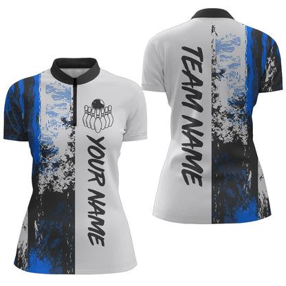 Camo 3D Bowling Shirts Women Custom Bowling Team Jersey Quarter Zip Multicolor QZT469