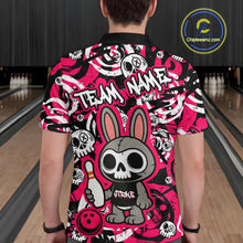 Load image into Gallery viewer, Custom Pink Skull Bunny Bowling Shirt Gothic Men Bowling League Polo Bowling Halloween QZT747