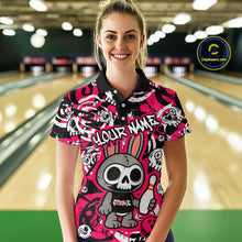 Load image into Gallery viewer, Custom Pink Skull Bunny Bowling Shirt Gothic Women Bowling Team League Polo Halloween QZT747