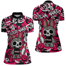 Load image into Gallery viewer, Custom Pink Skull Bunny Bowling Shirt Gothic Women Bowling Team League Polo Halloween QZT747