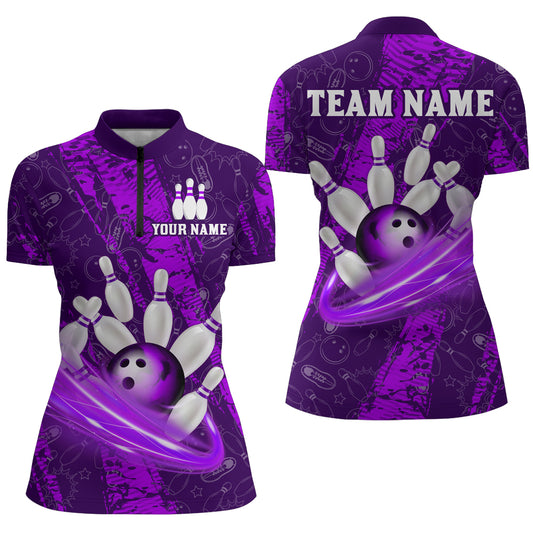 Custom Women 3D Bowling Shirts Bowling Team Jersey 1/4 Zip Bowlers Gifts Multicolor QZT473
