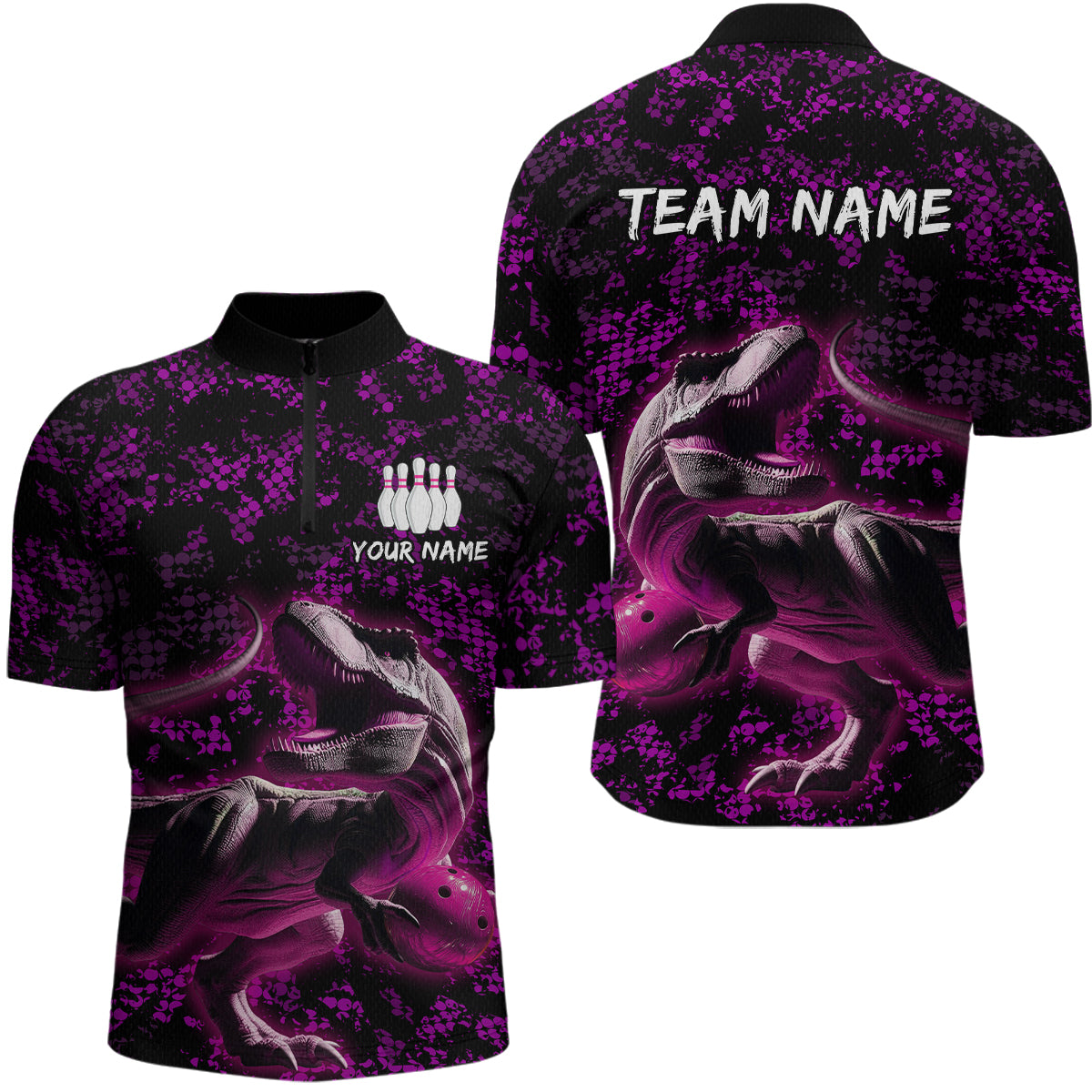Custom Purple Bowling Shirt Sauropod Bowling Jersey Quarter Zip Bowling League QZT632