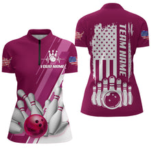 Load image into Gallery viewer, Women's Bowling Shirt Pink 1/4-Zip Bowling Shirt Patriotic Bowling Shirt QZT281
