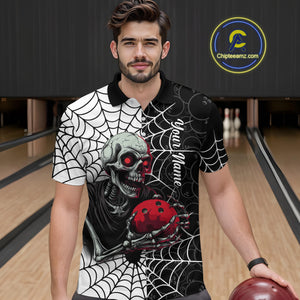 Black and White Skull Bowling Team Shirt Custom Spider Bowling Jersey Men Halloween Bowling Outfit QZT748