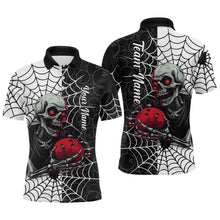Load image into Gallery viewer, Black and White Skull Bowling Team Shirt Custom Spider Bowling Jersey Men Halloween Bowling Outfit QZT748
