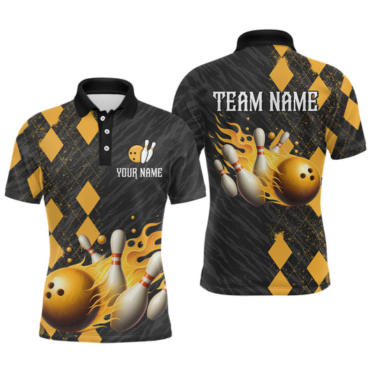 Flame Yellow Bowling Team Shirt Custom Bowling Jersey for Men Women Flame Polo Shirt QZT679