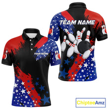 Load image into Gallery viewer, American Flag Bowling Shirt Personalized Patriotic Polo Bowling Team League Gift for Bowlers QZT691