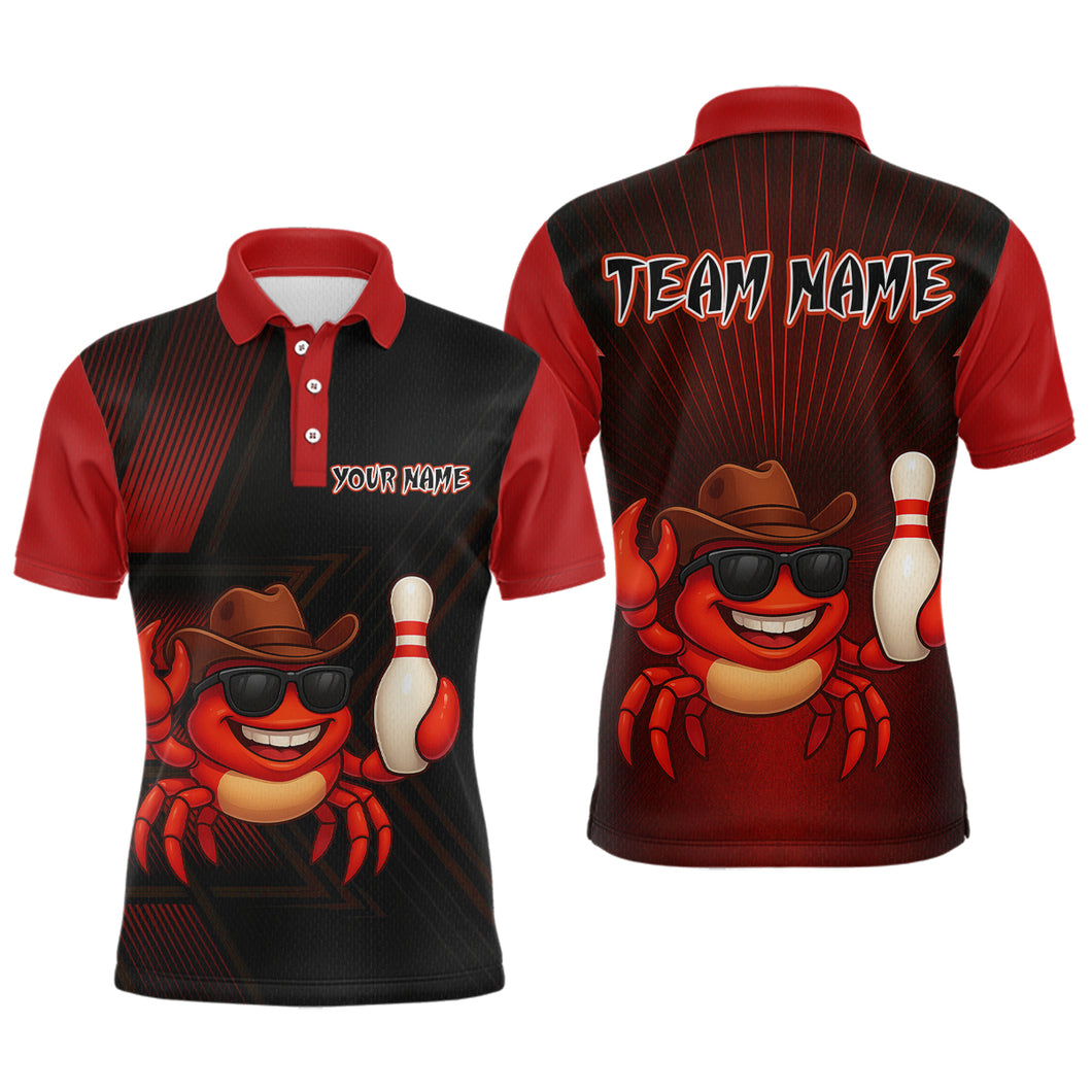Custom Red Funny Crab Bowling Team Shirt Men Bowling Jersey Outfit Polo & 1/4-Zip Bowler Gift QZT757