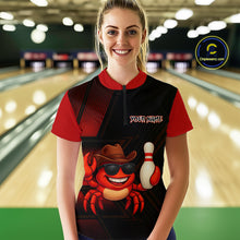 Load image into Gallery viewer, Custom Red Funny Crab Bowling Team Shirt Women Bowling Jersey Outfit Polo &amp; 1/4-Zip Bowler Gift QZT757