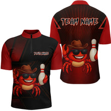 Load image into Gallery viewer, Custom Red Funny Crab Bowling Team Shirt Men Bowling Jersey Outfit Polo &amp; 1/4-Zip Bowler Gift QZT757
