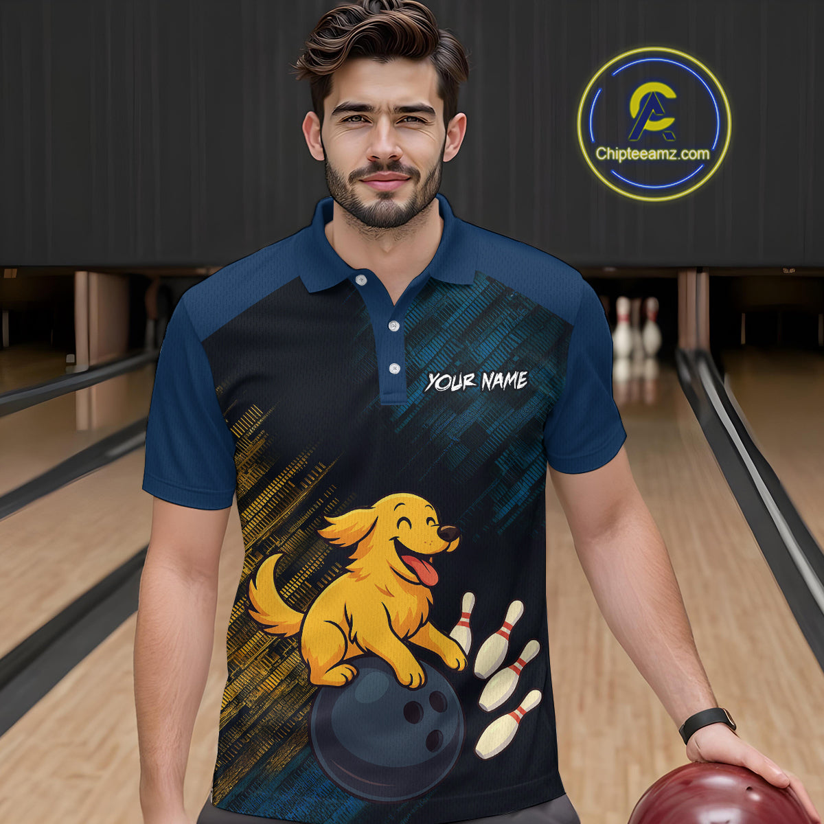 Funny Golden Retriever Dog Bowling Shirt for Men Custom Polo & Quarter-Zip Bowling Team Jersey QZT760