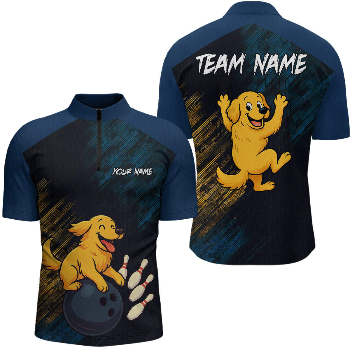 Funny Golden Retriever Dog Bowling Shirt for Men Custom Polo & Quarter-Zip Bowling Team Jersey QZT760