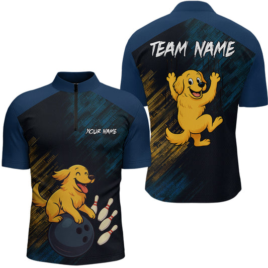 Funny Golden Retriever Dog Bowling Shirt for Men Custom Polo & Quarter-Zip Bowling Team Jersey QZT760