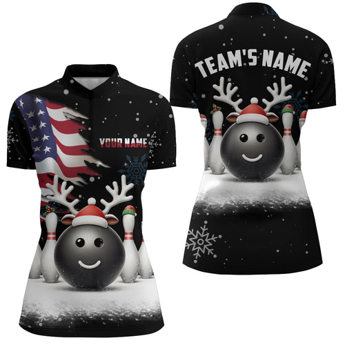 Custom Christmas Bowling Team Shirts Multicolor Quarter Zip Bowling Jersey for Men QZT485