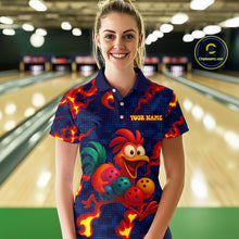 Load image into Gallery viewer, Custom Red Flame Funny Chicken for Women Bowling Team Jersey Bowling League Shirt Polo &amp; 1/4-Zip QZT762