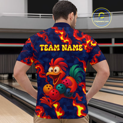 Custom Red Flame Funny Chicken for Men Bowling Team Jersey Bowling League Shirt Polo & 1/4-Zip QZT762