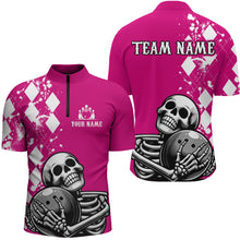 Load image into Gallery viewer, Skull Bowling Shirt for Men Custom Bowling Jersey Bowling 1/4 Zip Shirt Bowling Team League QZT293