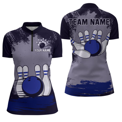 Personalized Bowling Team Shirts Multicolor Women's Bowling Shirt 1/4 Zip Bowling QZT490