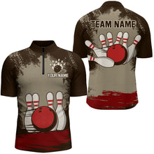 Load image into Gallery viewer, Personalized Bowling Team Shirts Multicolor Men's Bowling Shirt Quarter Zip Bowling QZT490