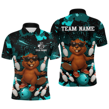 Load image into Gallery viewer, Custom Teal Funny Beaver Bowling Team Shirt Men Bowling League Jersey Polo Bowling Outfit QZT764