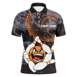 Orange Camo Bowling Shirt Funny Bowling Team Jersey for Men Polo Bowling Shirt QZT255