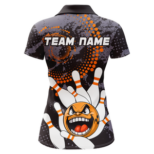 Orange Camo Bowling Shirt Funny Bowling Team Jersey for Women Polo Bowling Shirt QZT255