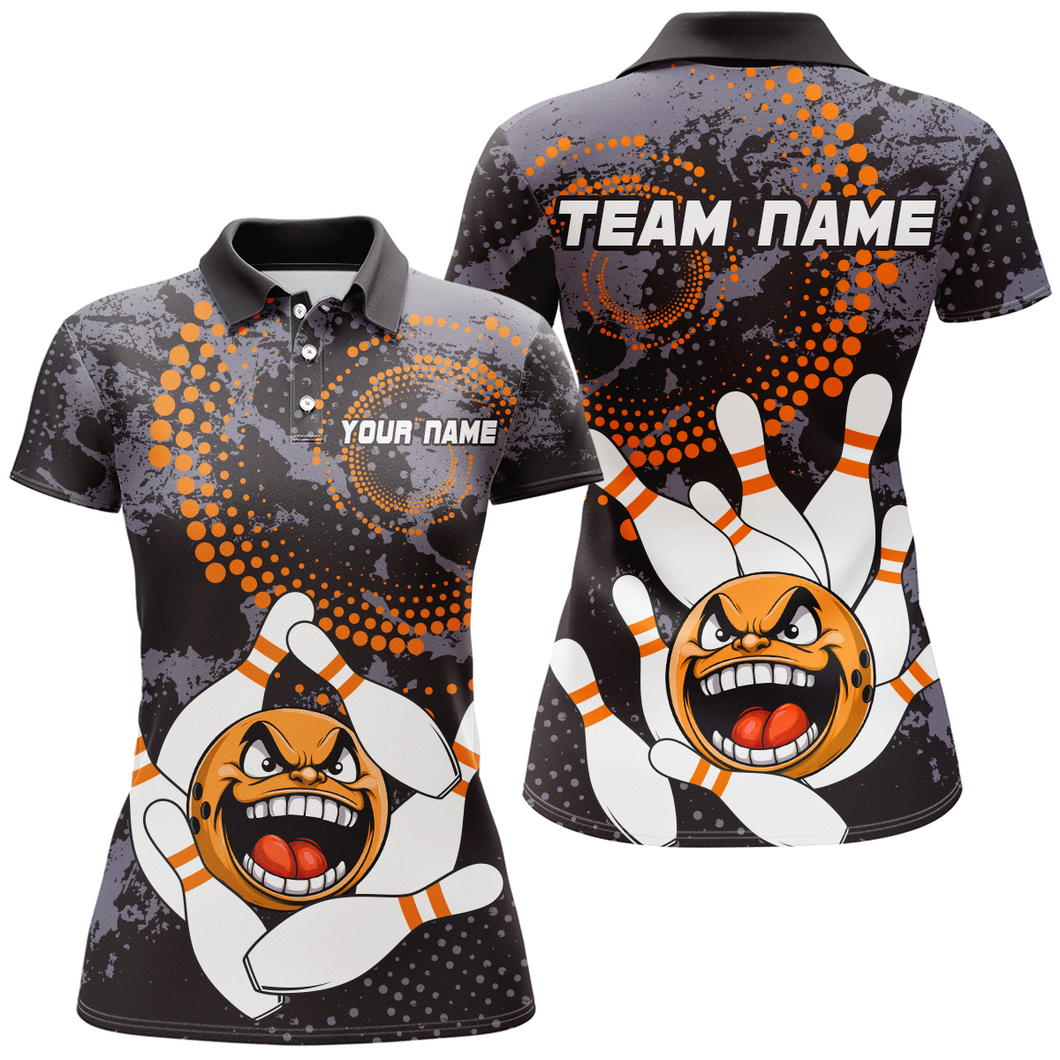 Orange Camo Bowling Shirt Funny Bowling Team Jersey for Women Polo Bowling Shirt QZT255