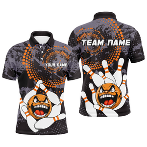 Orange Camo Bowling Shirt Funny Bowling Team Jersey for Men Polo Bowling Shirt QZT255