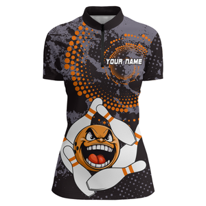 Orange Camo Bowling Shirt Funny Bowling Team Jersey for Women Quarter-Zip Bowling Shirt QZT255