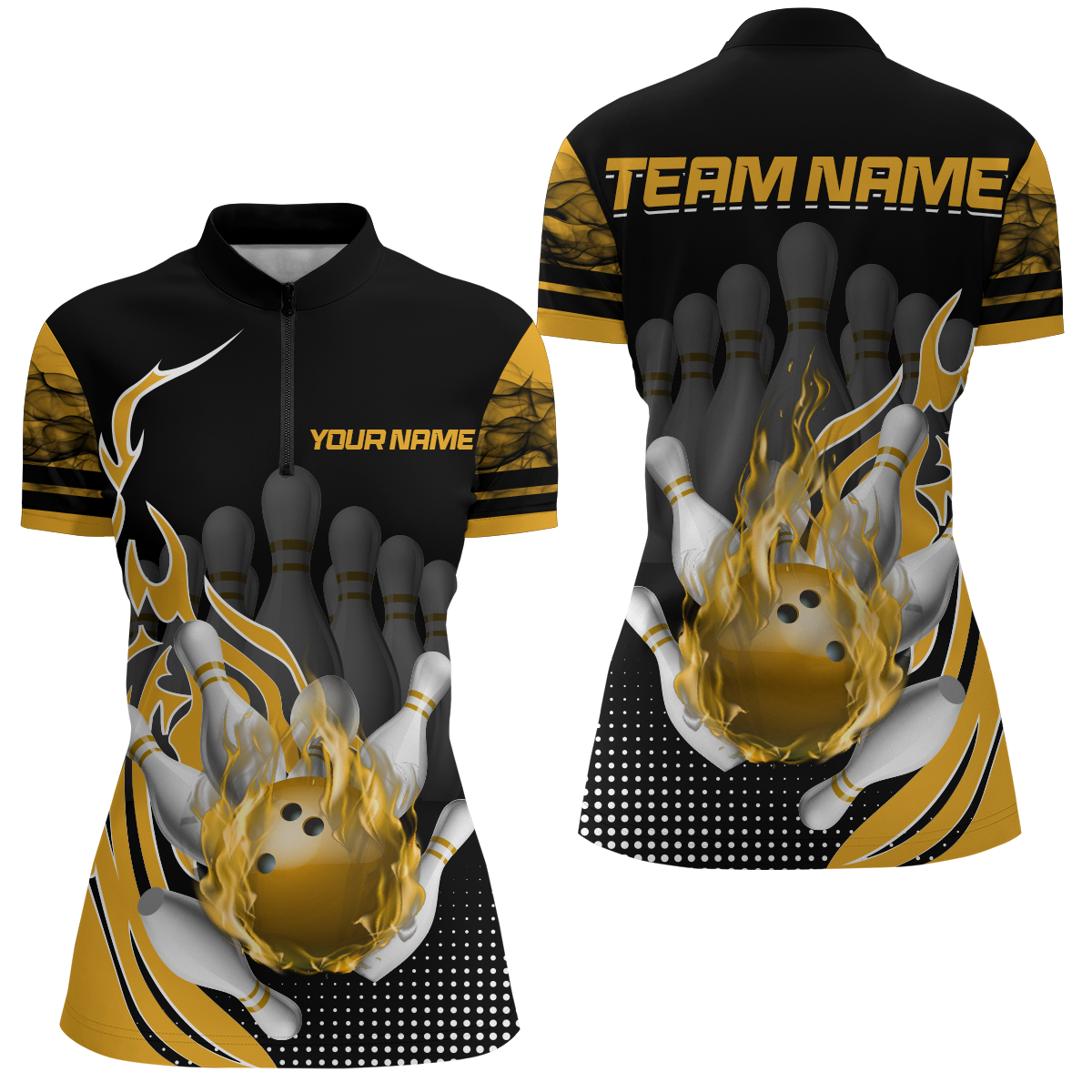 Personalized Flame Bowling Shirts Women Bowling Team League 1/4 Zip Bowling QZT410
