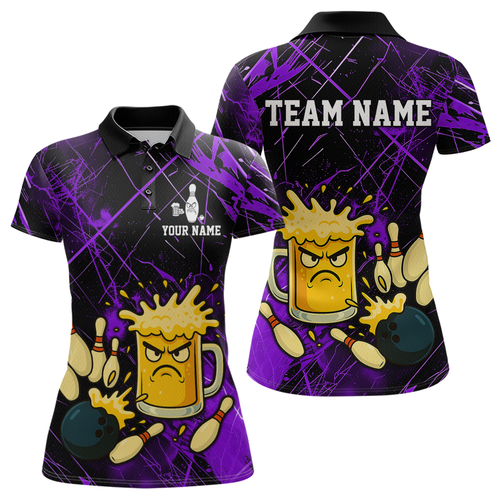 Custom Purple Funny Beer Bowling Shirt Team Bowling League Jersey for Women Bowling Outfit QZT767