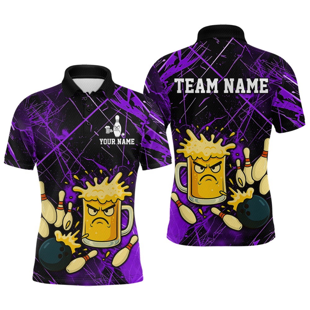Custom Purple Funny Beer Bowling Shirt Team Bowling League Jersey for Men Bowling Outfit QZT767
