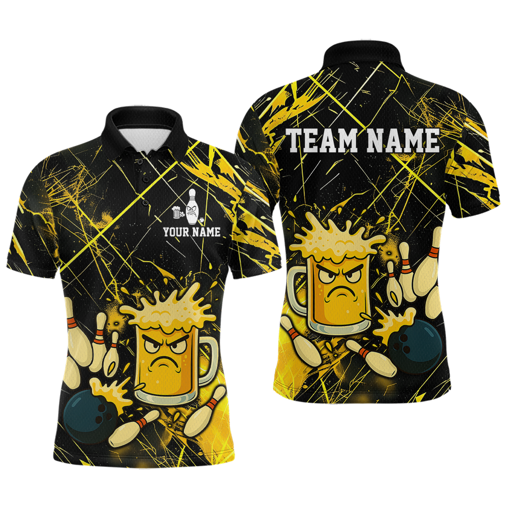 Custom Yellow Funny Beer Bowling Shirt Team Bowling League Jersey for Men Bowling Outfit QZT767