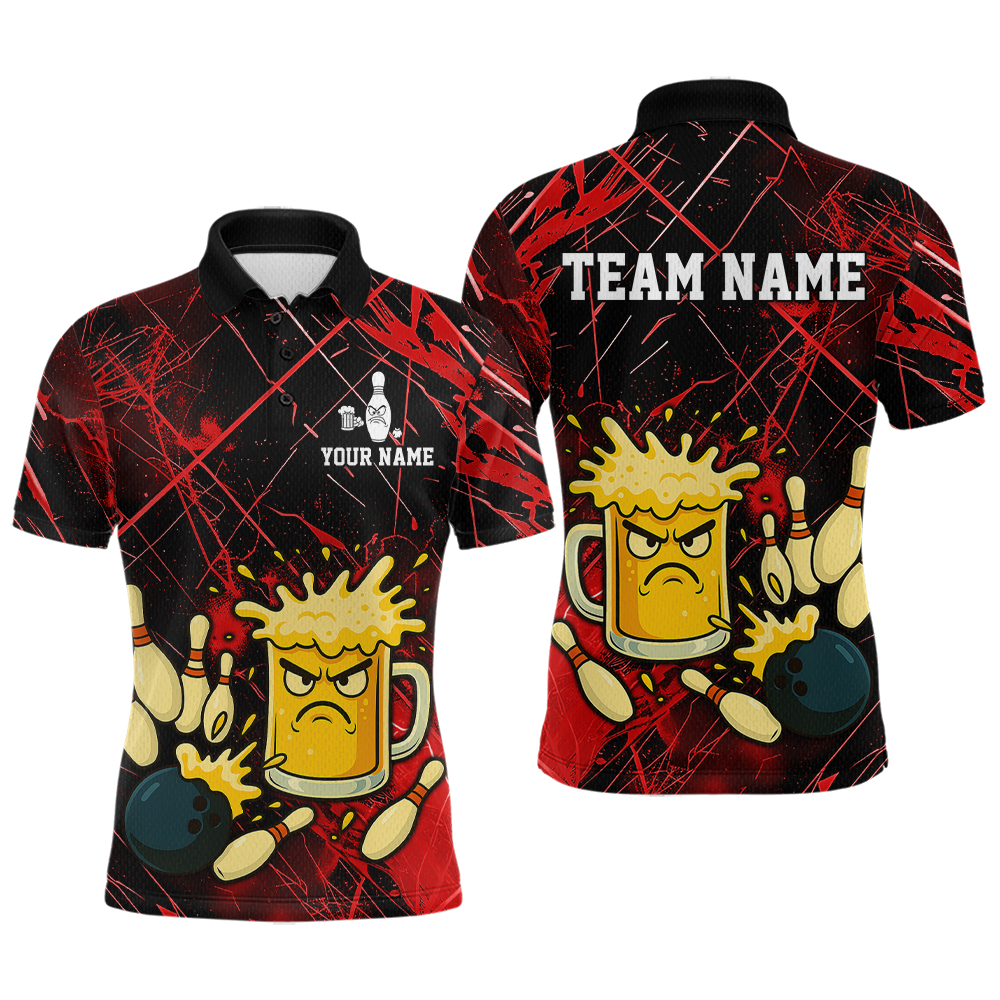 Custom Red Funny Beer Bowling Shirt Team Bowling League Jersey for Men Bowling Outfit QZT767
