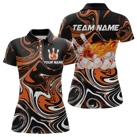 Custom Flame Bowling Shirt Orange Polo Bowling Shirt Unisex Bowling Outfits QZT602
