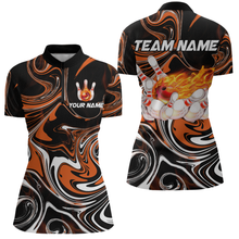 Load image into Gallery viewer, Custom Flame Bowling Shirt Orange Quarter Zip Bowling Shirt Unisex Bowling Outfits QZT602