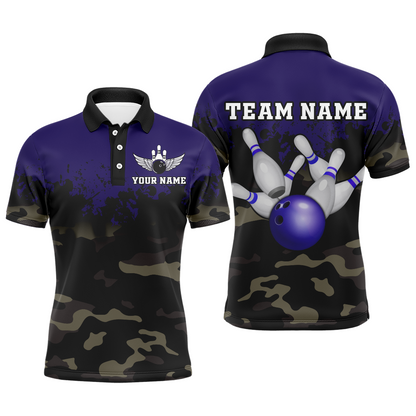Personalized 3D Polo Bowling Team Shirts Men Camouflage Bowling Jersey Multicolor QZT503