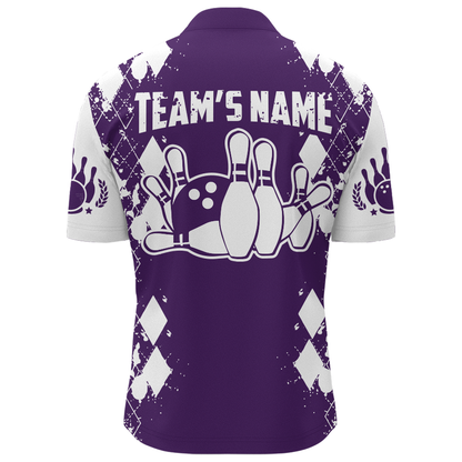 Purple White Bowling Shirt Unisex Custom Bowling Jersey Quarter-Zip Bowling Shirt for Men QZT264