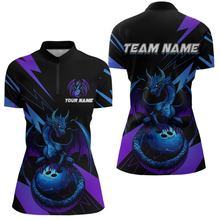 Load image into Gallery viewer, Teal And Purple Dragon Bowling Shirt Custom Name Bowling Jersey Team Bowling Quarter-Zip Shirts QZT674