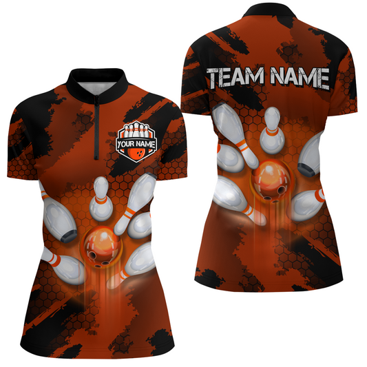 Camo 3D Bowling Shirts Women Custom Bowling Team Jersey Quarter Zip Multicolor QZT468