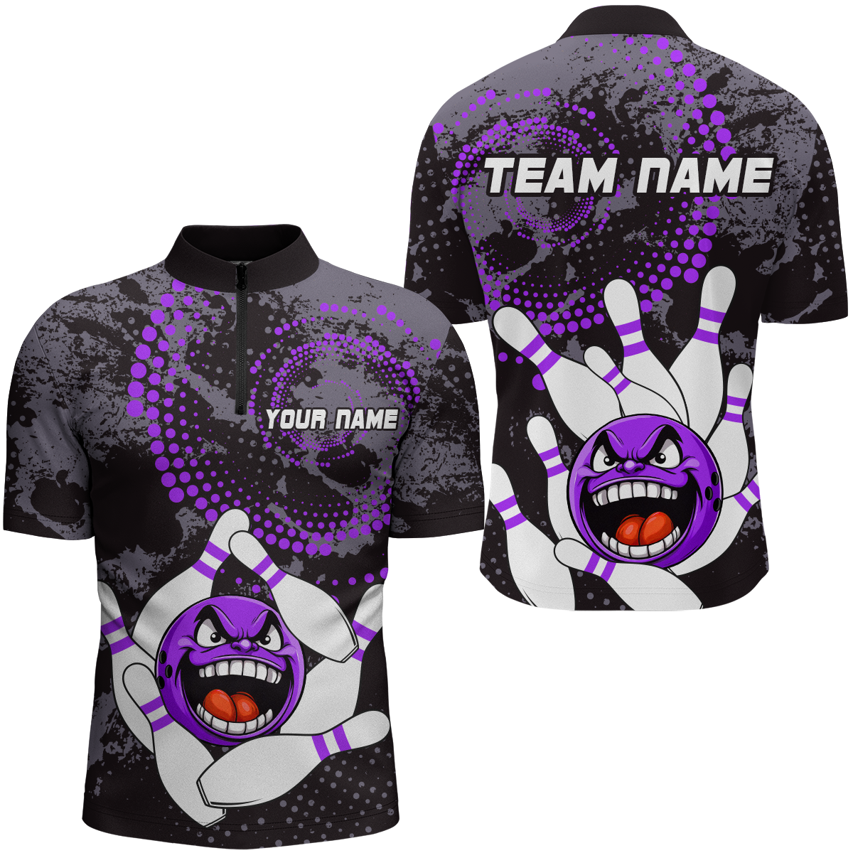 Custom Flame Bowling Shirts Bowling Jersey for Men 1/4 Zip Bowling Uniform QZT447