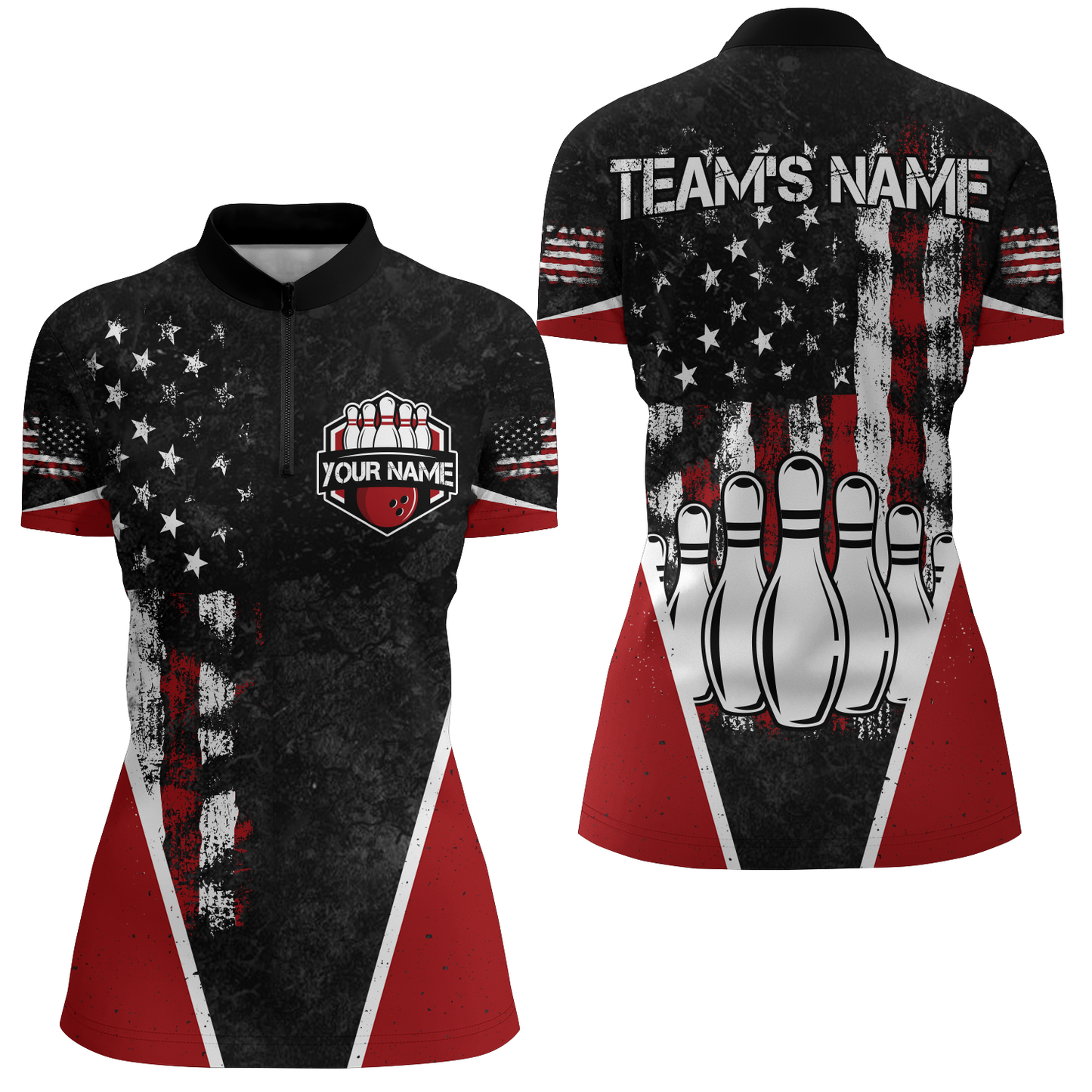 American Bowling Quarter-Zip Shirt for Women Custom Bowling Team Jersey  Bowling Shirt QZT37