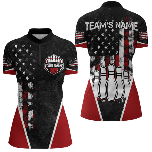 American Bowling Quarter-Zip Shirt for Women Custom Bowling Team Jersey  Bowling Shirt QZT37