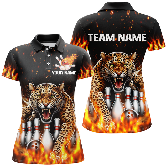 Custom Bowling Shirts Cheetah Bowling Polo Flames Bowling Shirt for Women QZT452